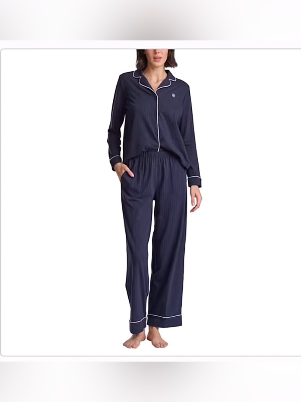 Tommy Hilfiger Navy Blue Pinstripe Pajama Set PJ top & pants womens XL
